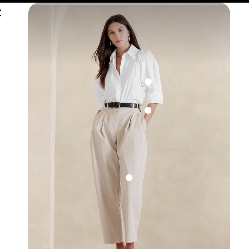 Banana Republic Livia Cotton Poplin White Button-Up Blouse with Puff Sleeves XL